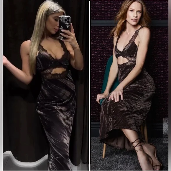 ZARA ~ ✨Viral ✨~ VELVET LACE MIDI DRESS - Picture 14 of 17